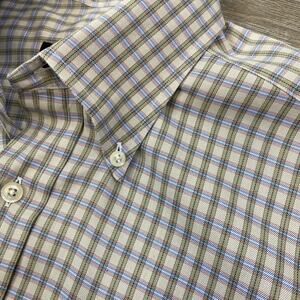 Robert Talbott Mens Plaid Dress Shirt 15 1/2 Neck Green Blue Button Down Preppy